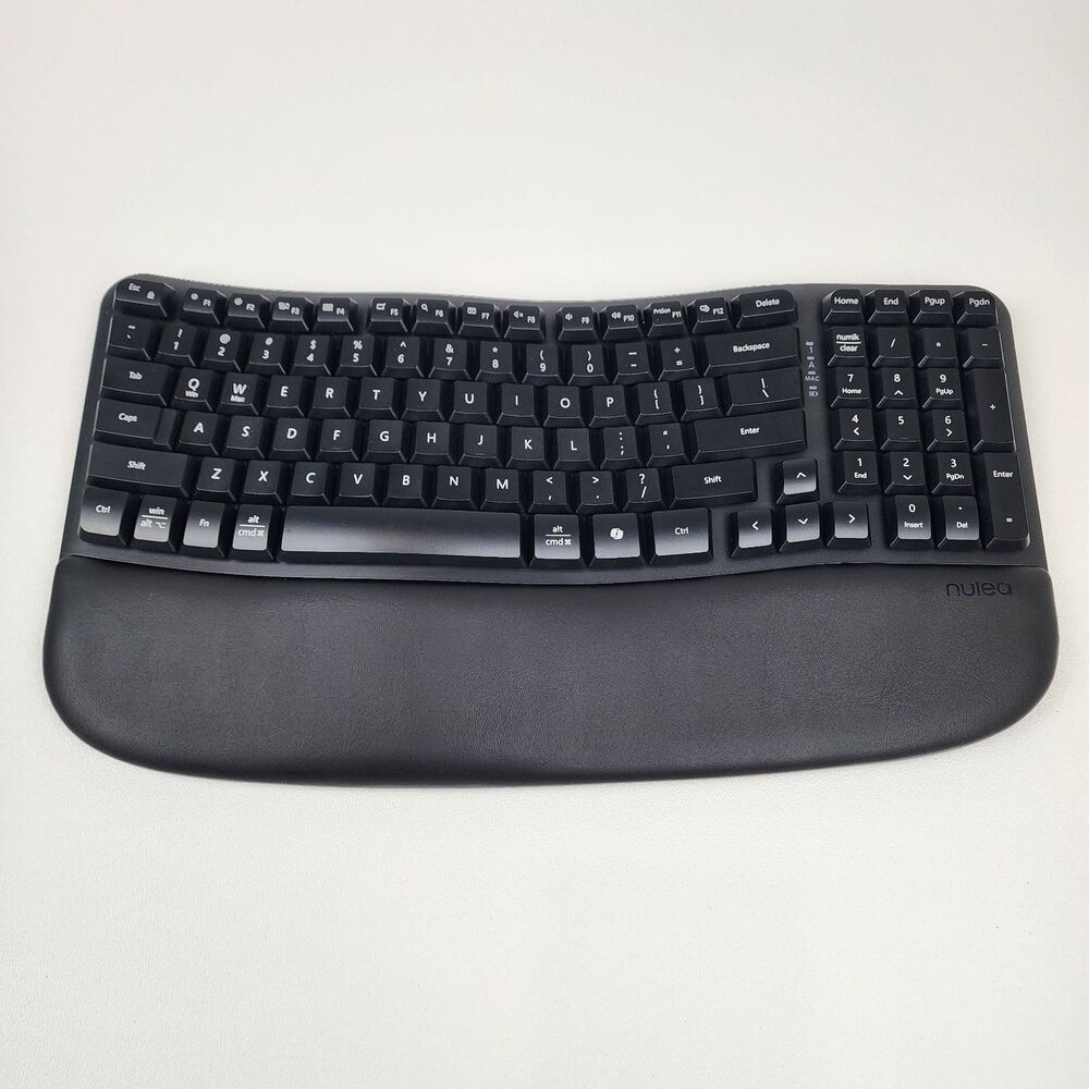 Nulea Black RT08 Wireless Ergonomic Keyboard Wave Keys w/ Palm Rest USB 2.4GHz